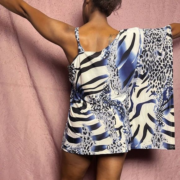 sexy one shoulder animal print top. Size XL. stretchy. Can fit a medium! - Picture 2 of 4